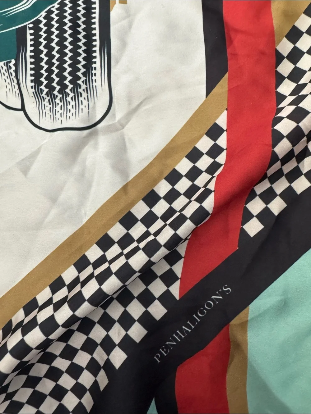 Penhaligon's Teal Vintage Car Print Decorative scarf